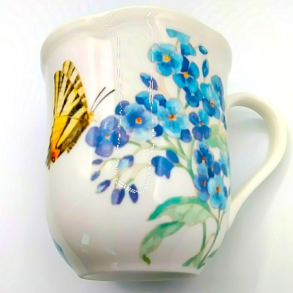 🪺HP! 4 Butterfly Meadow Mugs by Lenox. Blue Violet-like Flower